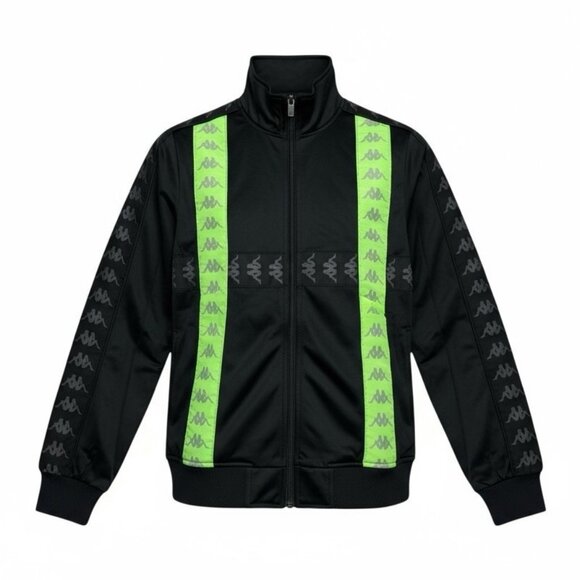Kappa Track Jacket Mens Size X-Small Black Lime Green Stripe Full Zip Activewear - Picture 1 of 7